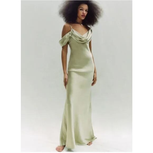 NWT Reformation Ronda Silk Wedding Gown Maxi Dress Size 16 Dried Herb #4B503 - Picture 1 of 12